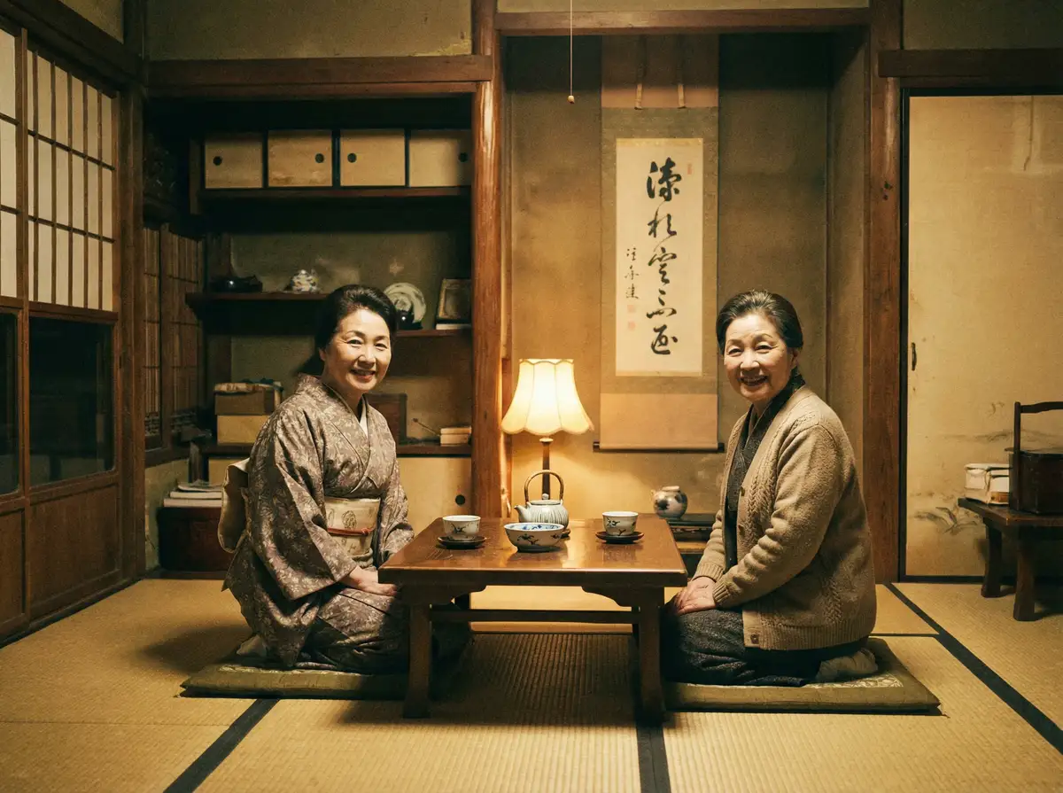 两位优雅的 午夜dj视频影院神马视频 在日式茶室中品茶交谈
